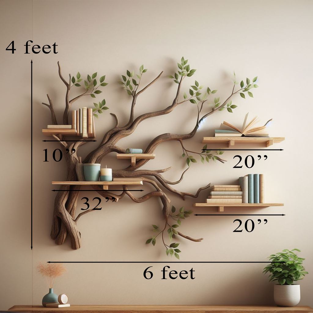Tree Branch Floating Bookcase with Decorative Leaves - view 2