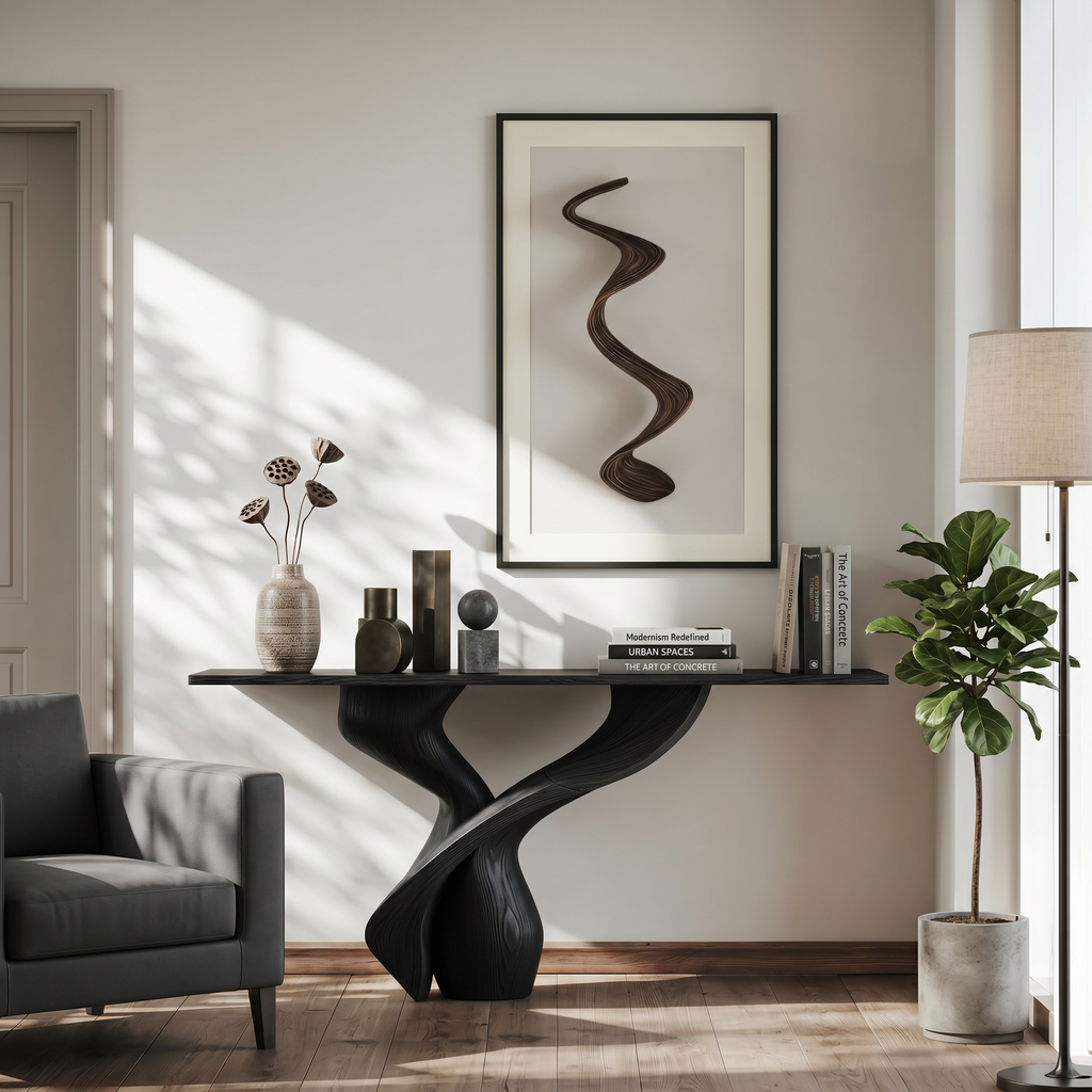 Rustic Solid Wood Entryway Console Table with Natural Grain in Black finish