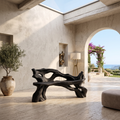 Hand Carved Solid Wood Branch Bench for Garden and Entry in Black finish