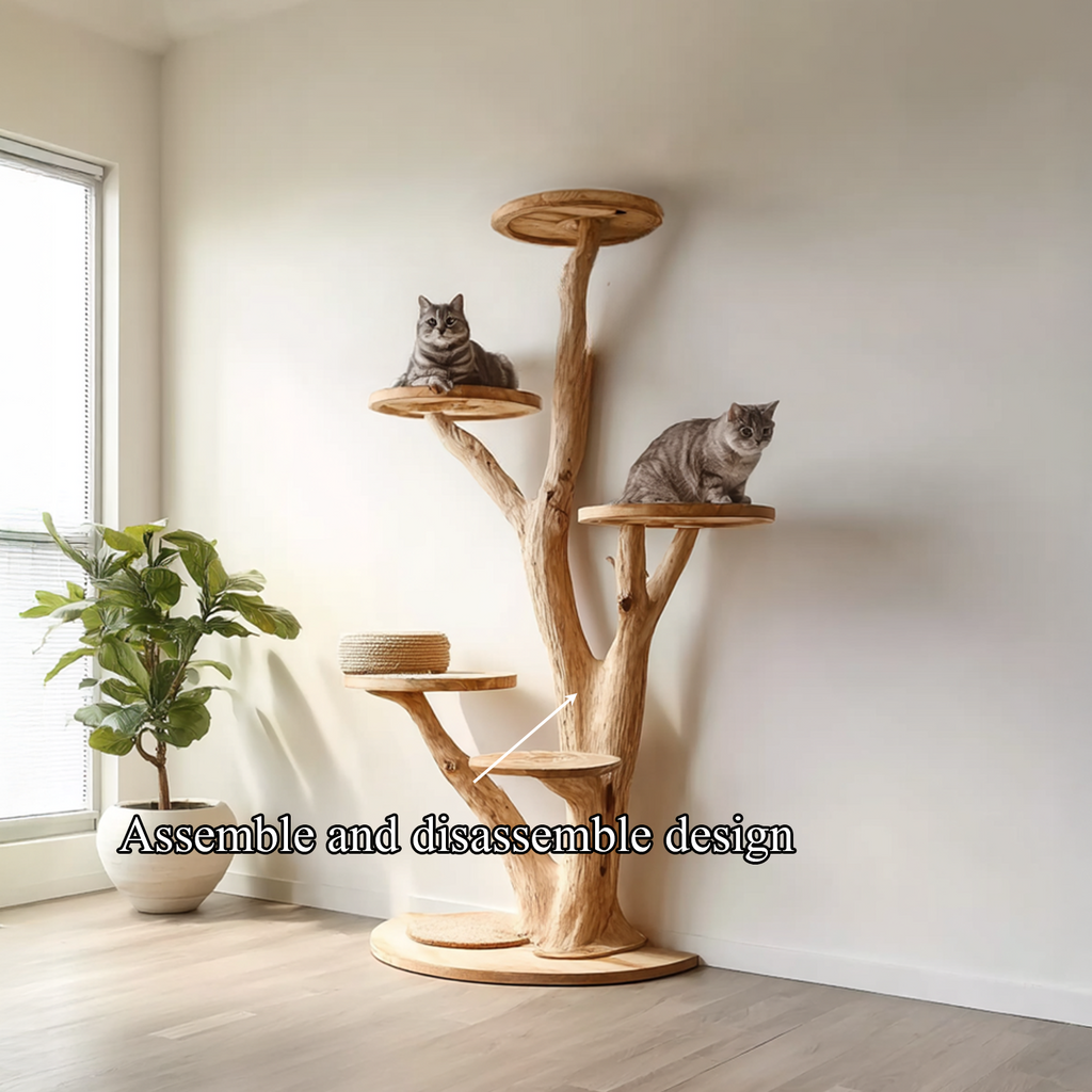 Rustic Solid Wood Tree Cat Tower with Branch Perches - view 7