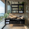 Rustic Live Edge Wall-Mounted Bathroom Vanity in Solid Wood in Black finish