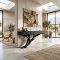 Mid-Century Solid Wood Console Table with Organic Live Edges in Black finish