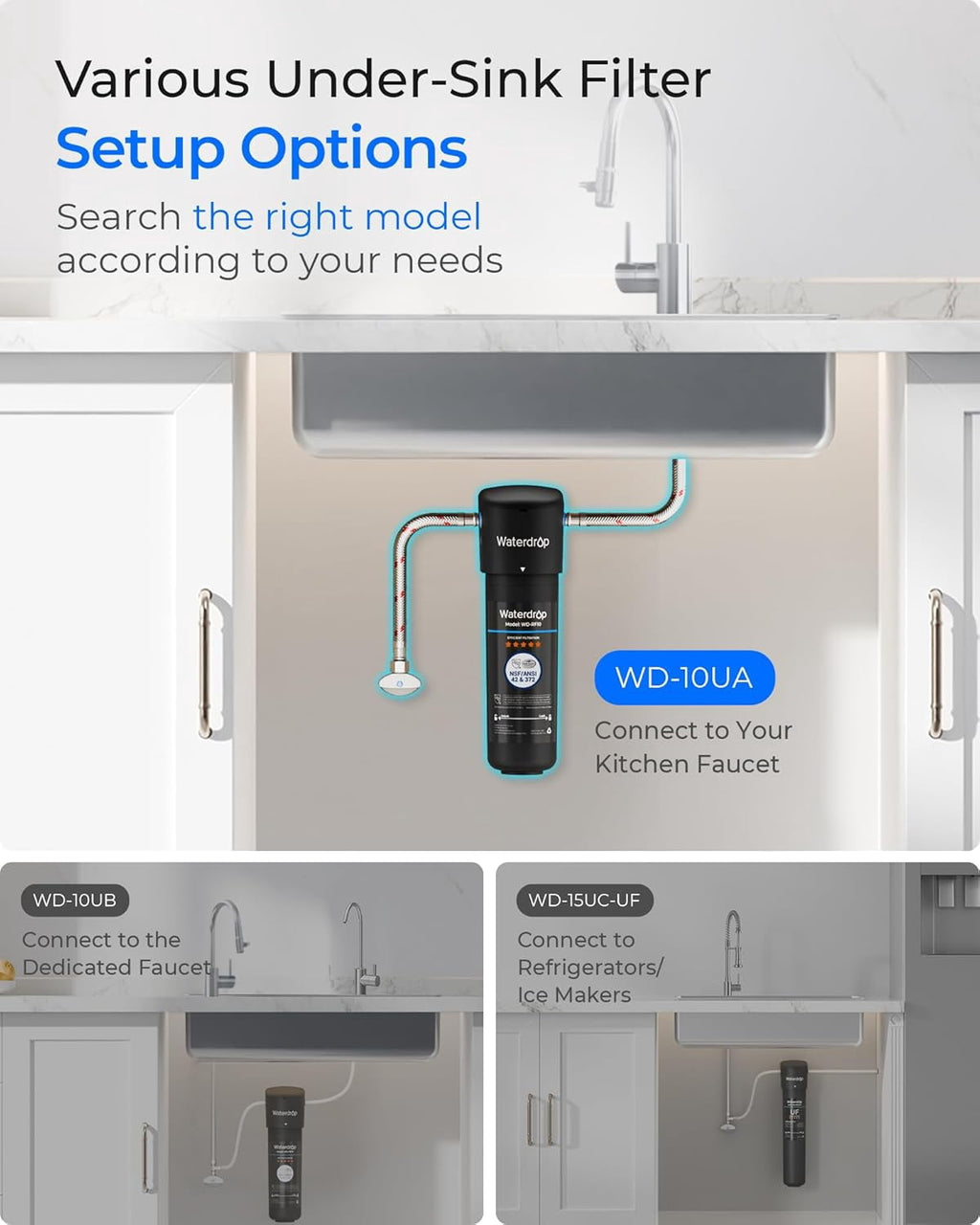 Waterdrop 10UA Under Sink Water Filter System, 8K Gallons High Chlorine Reduction Water Filtration System,Bad Taste & Odor, Under Counter Direct