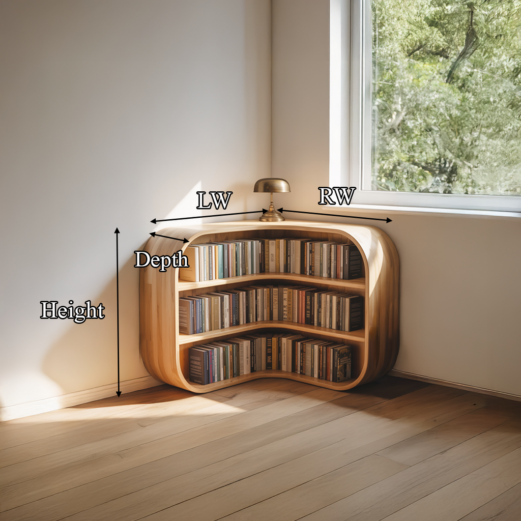 Mid-Century Solid Wood Corner Bookshelf with Curved Compartments - view 8
