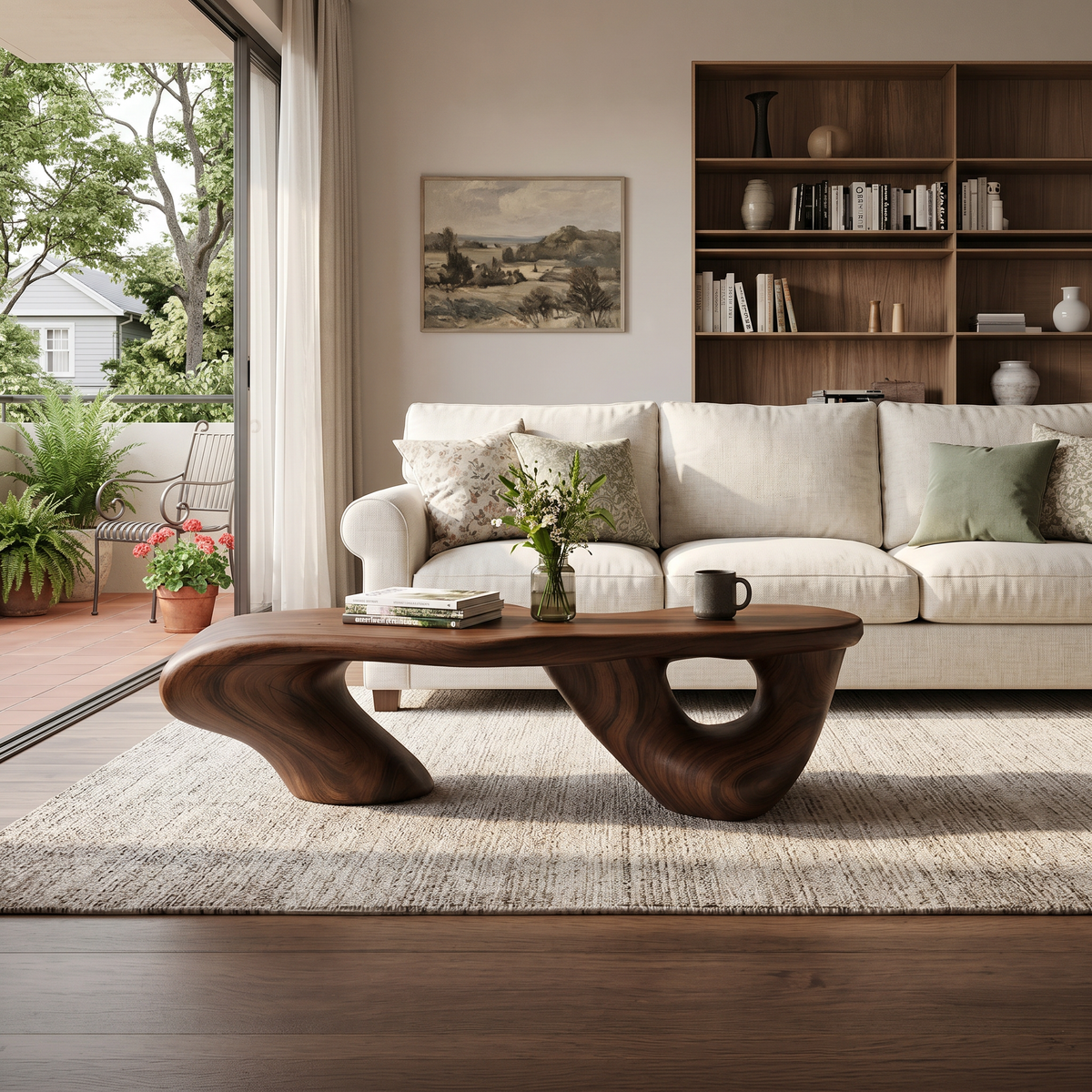 Handcrafted Solid Wood Low Coffee Table with Classic Lines in Walnut finish