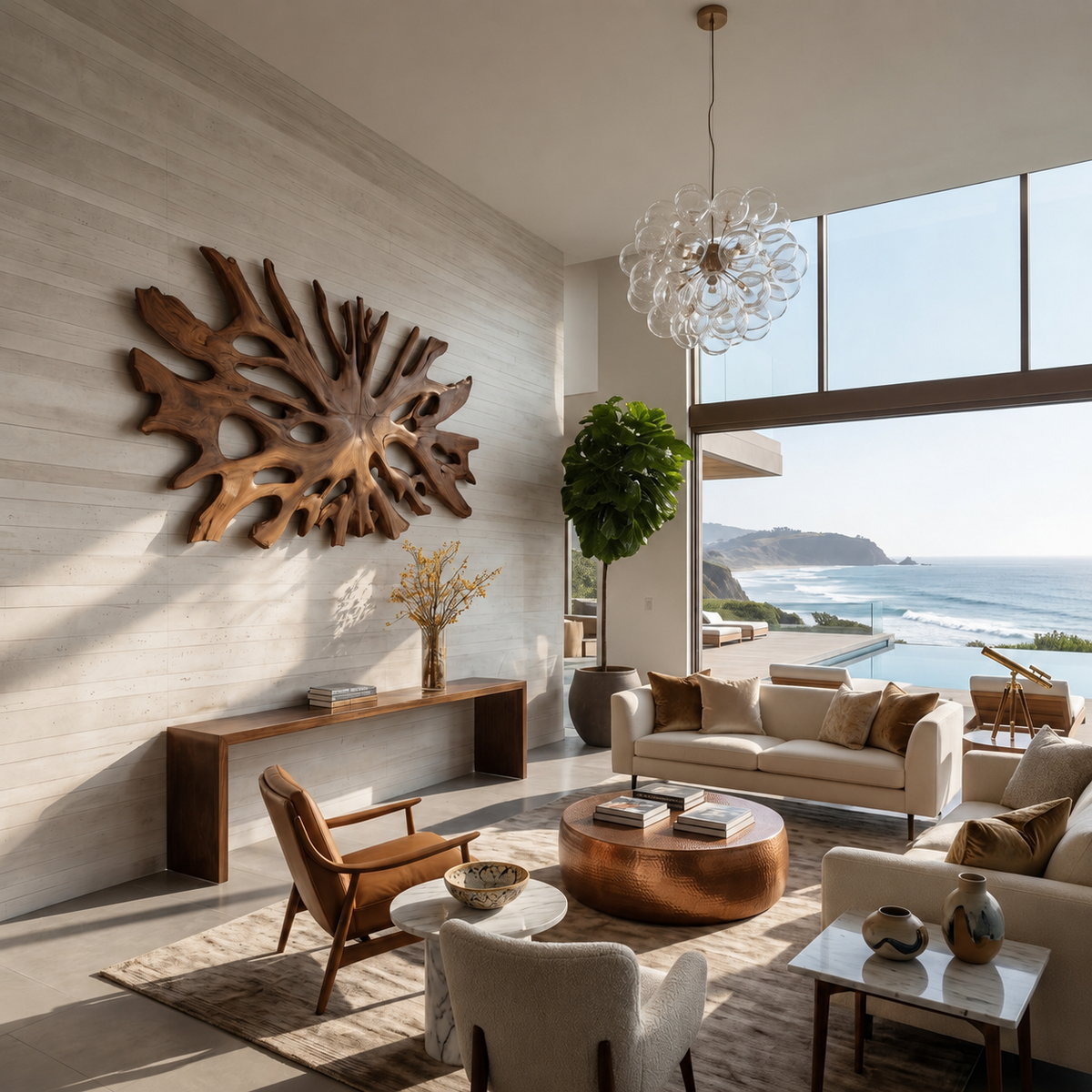 Oversized Root-Form Solid Wood Wall Art for Living Room in Walnut finish
