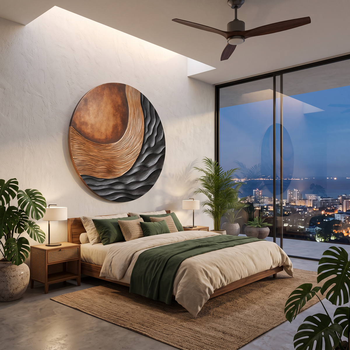 Carved 3D Wood Wall Art Panel for Bedroom with Tidal Folds - view 4