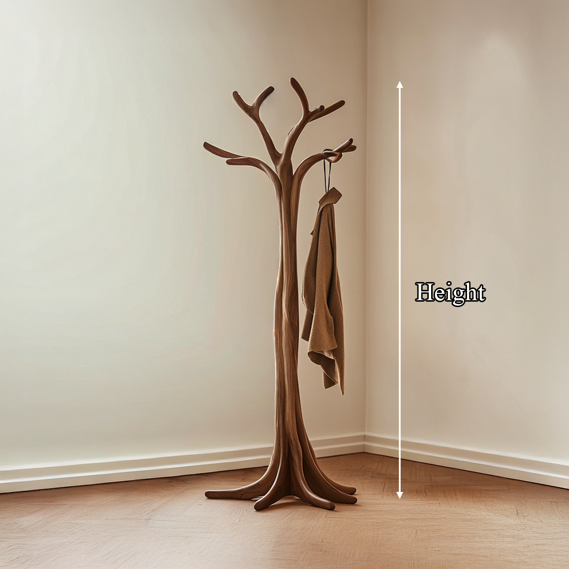 Rustic Solid Wood Tree Branch Coat Rack with Tripod Base - view 8