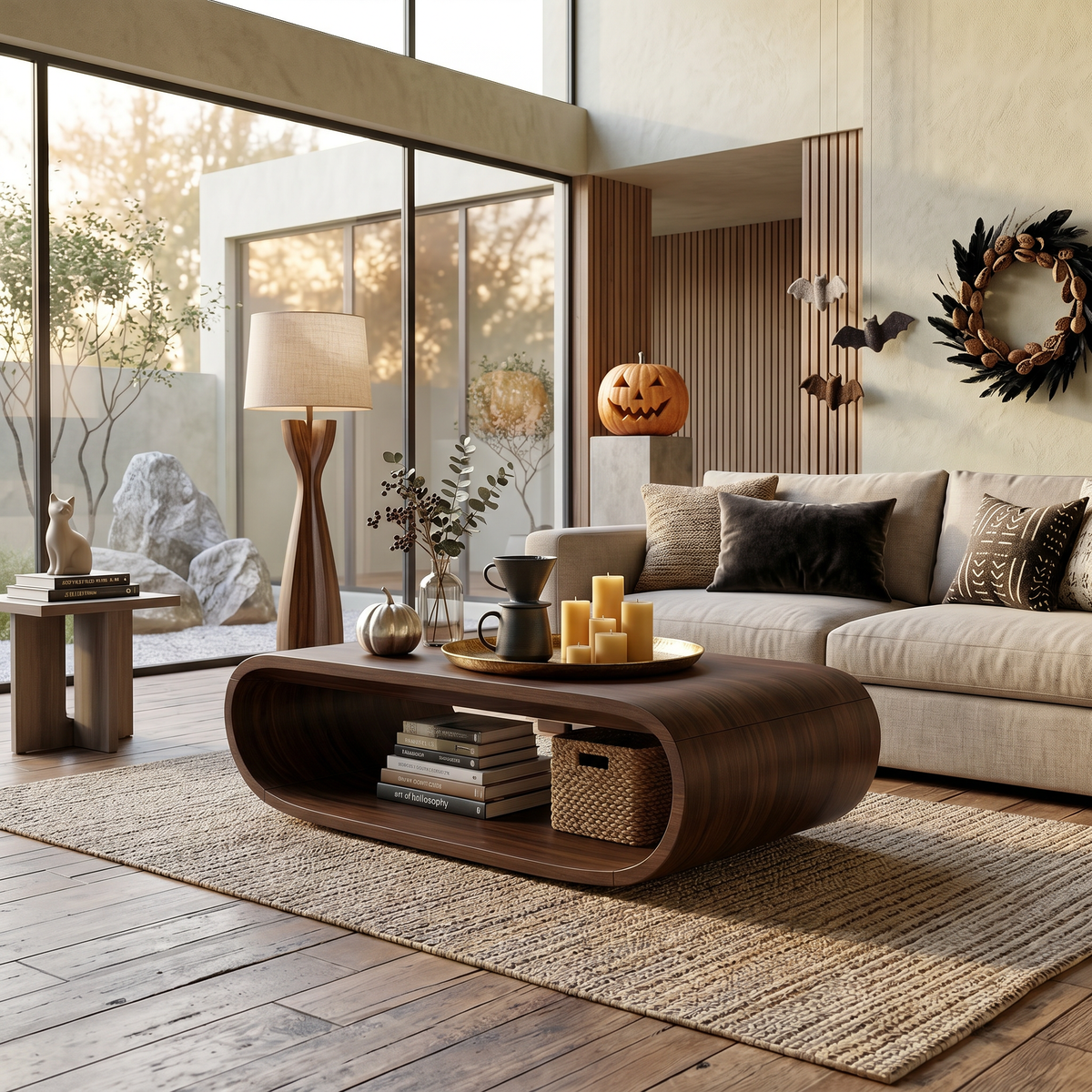 Mid-Century Live Edge Solid Wood Coffee Table, Freestanding in Walnut finish