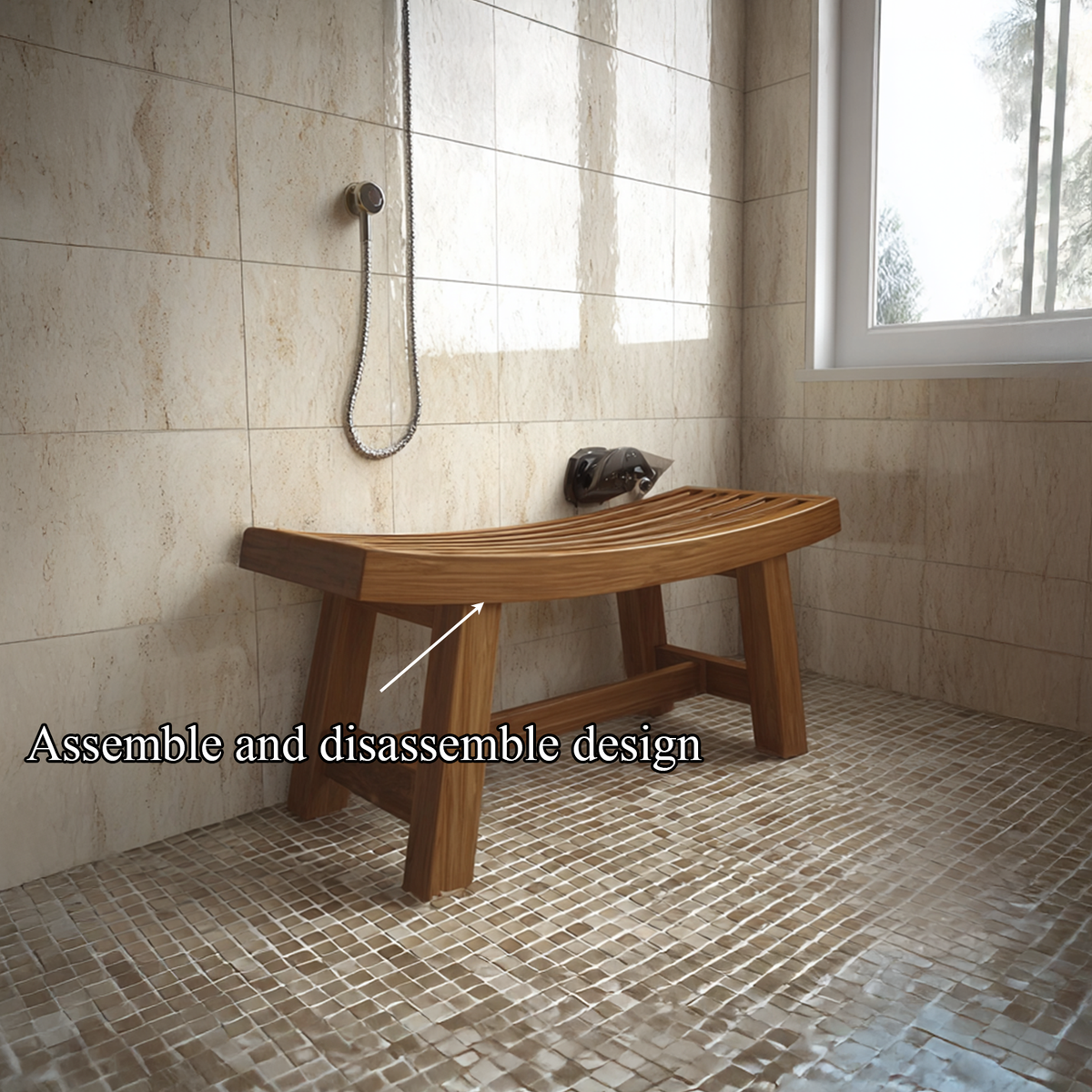 Mid-Century Solid Wood Spa Bench for Bathroom or Entryway - view 6