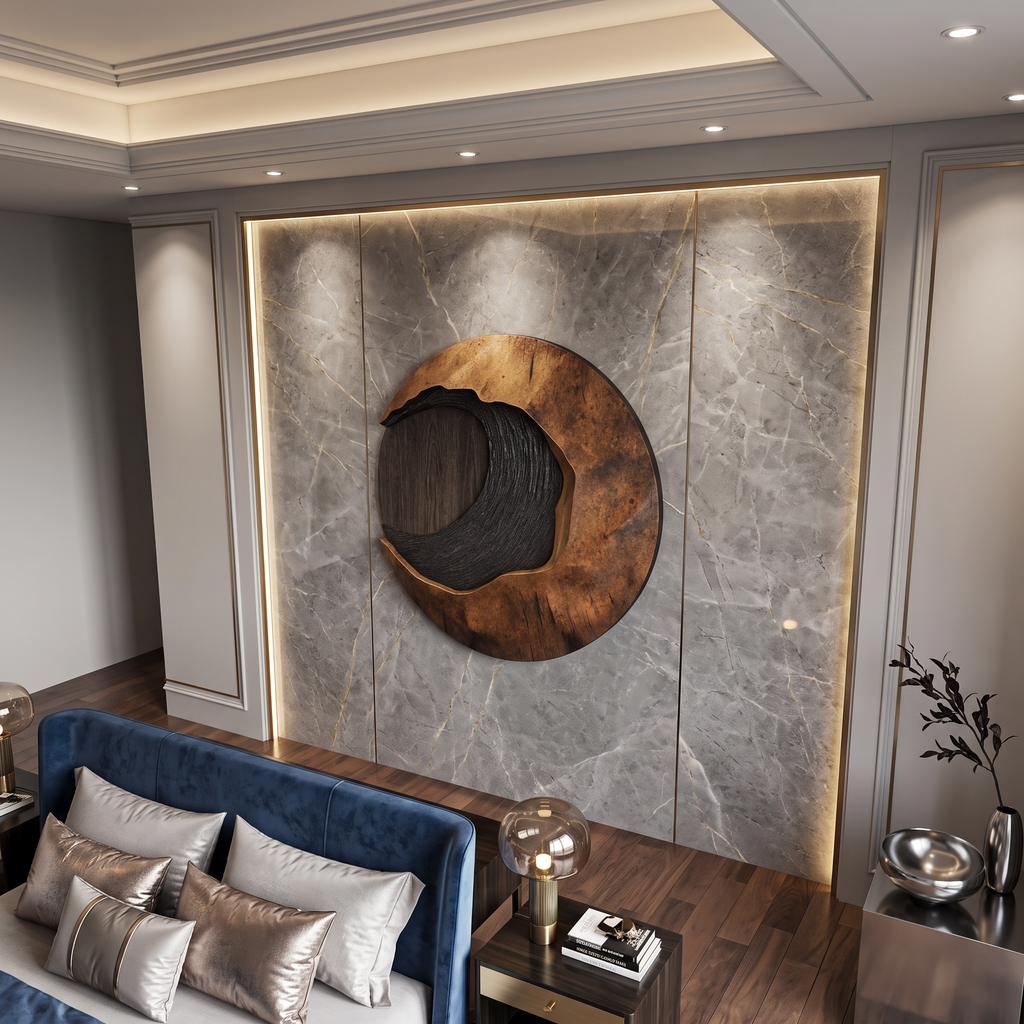 Hand-Carved 3D Solid Hardwood Wall Art with Wave Contours - view 4