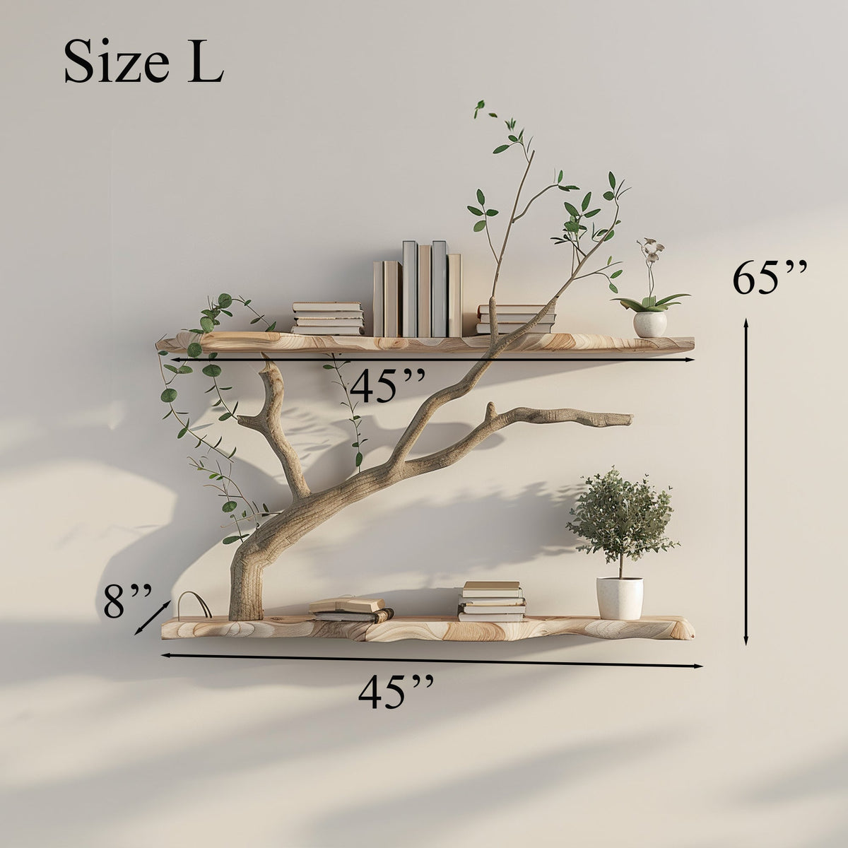 Tree Branch Driftwood Floating Corner Shelf with Live Edge Boards in Natural finish