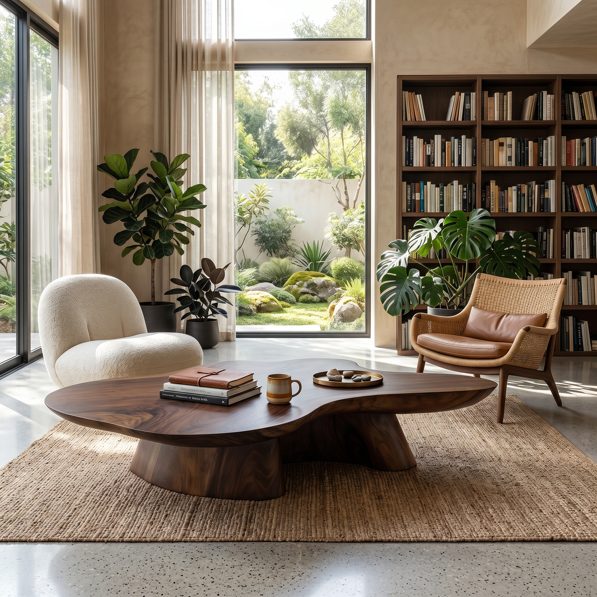 Farmhouse Solid Wood Coffee Table with Oiled Natural Finish in Walnut finish