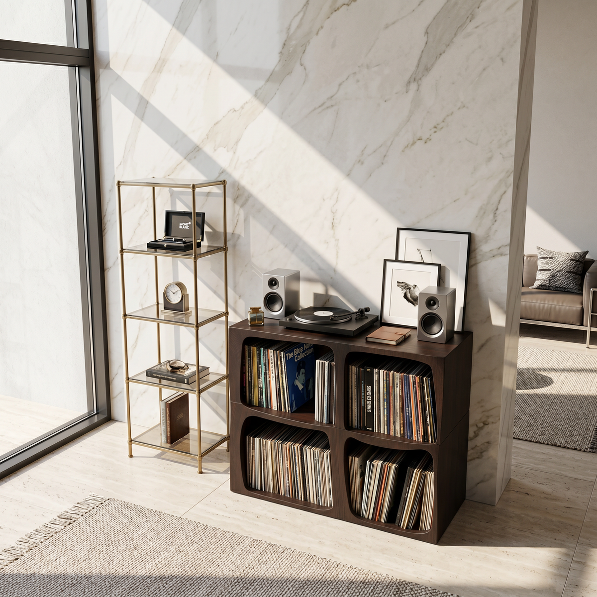 Mid-Century Live Edge Solid Wood Record Player Stand in Walnut finish
