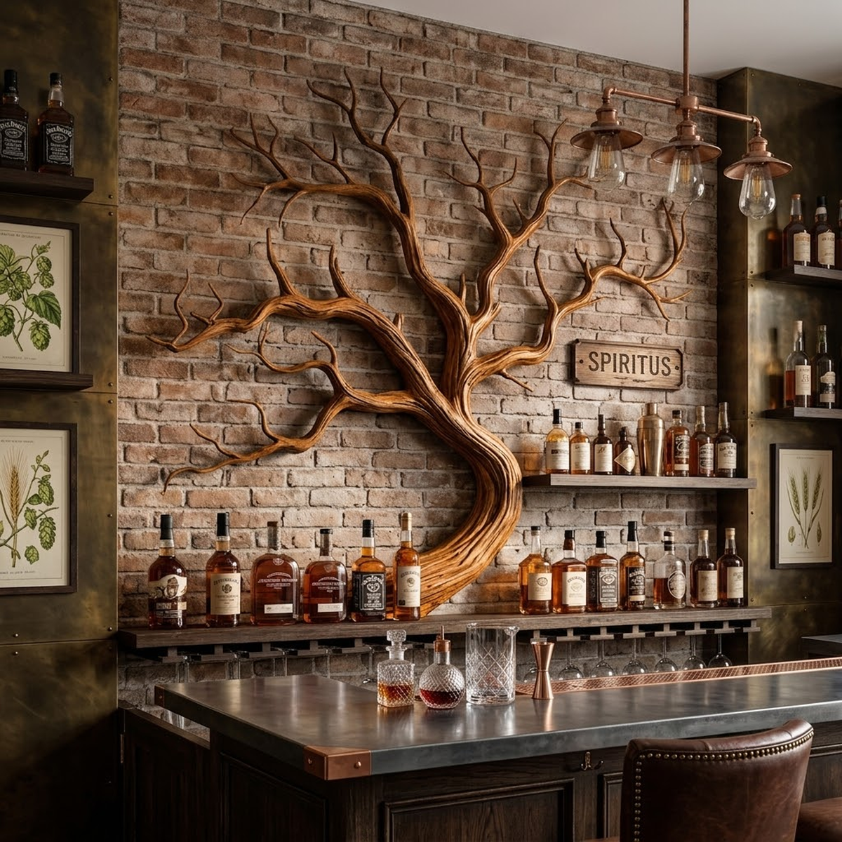 Monkey Pod Wood Tree Branch Wine Rack and Wall Shelf in Brown finish