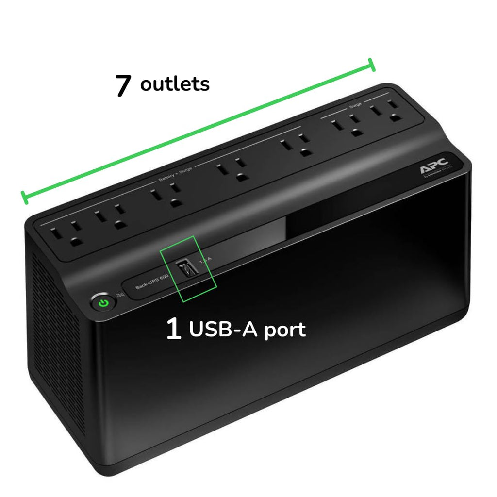 APC BE600M1 UPS Battery Backup & Surge Protector for Computer, Router, NAS