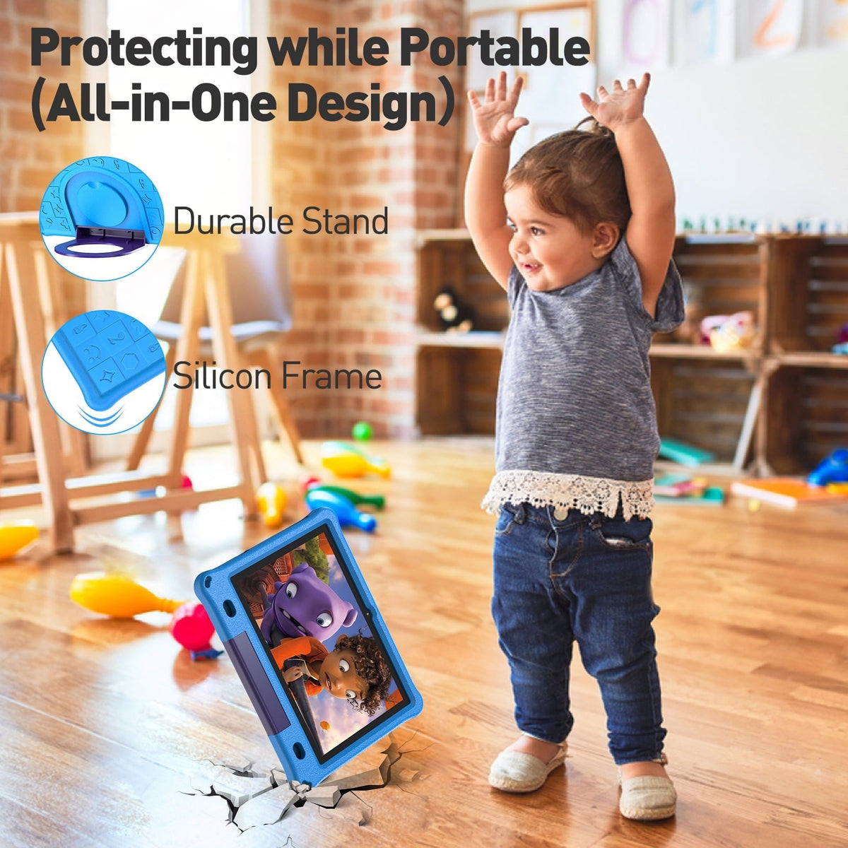 Android 16 Kids Tablet 10.1 inch with Case, 3GB RAM 64GB, IPS Touch Screen, Quad-Core,1280x800 | Wi-Fi6 | 6000mAh | Google Certified(Blue)