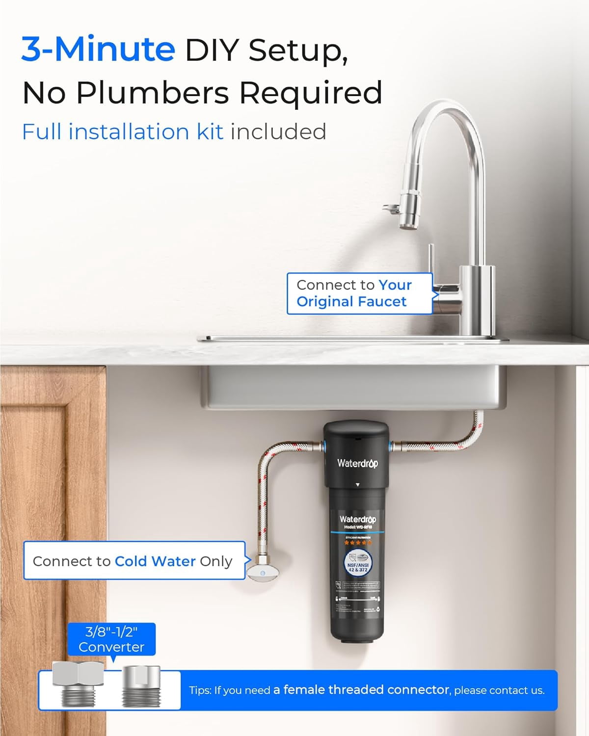 Waterdrop 10UA Under Sink Water Filter System, 8K Gallons High Chlorine Reduction Water Filtration System,Bad Taste & Odor, Under Counter Direct