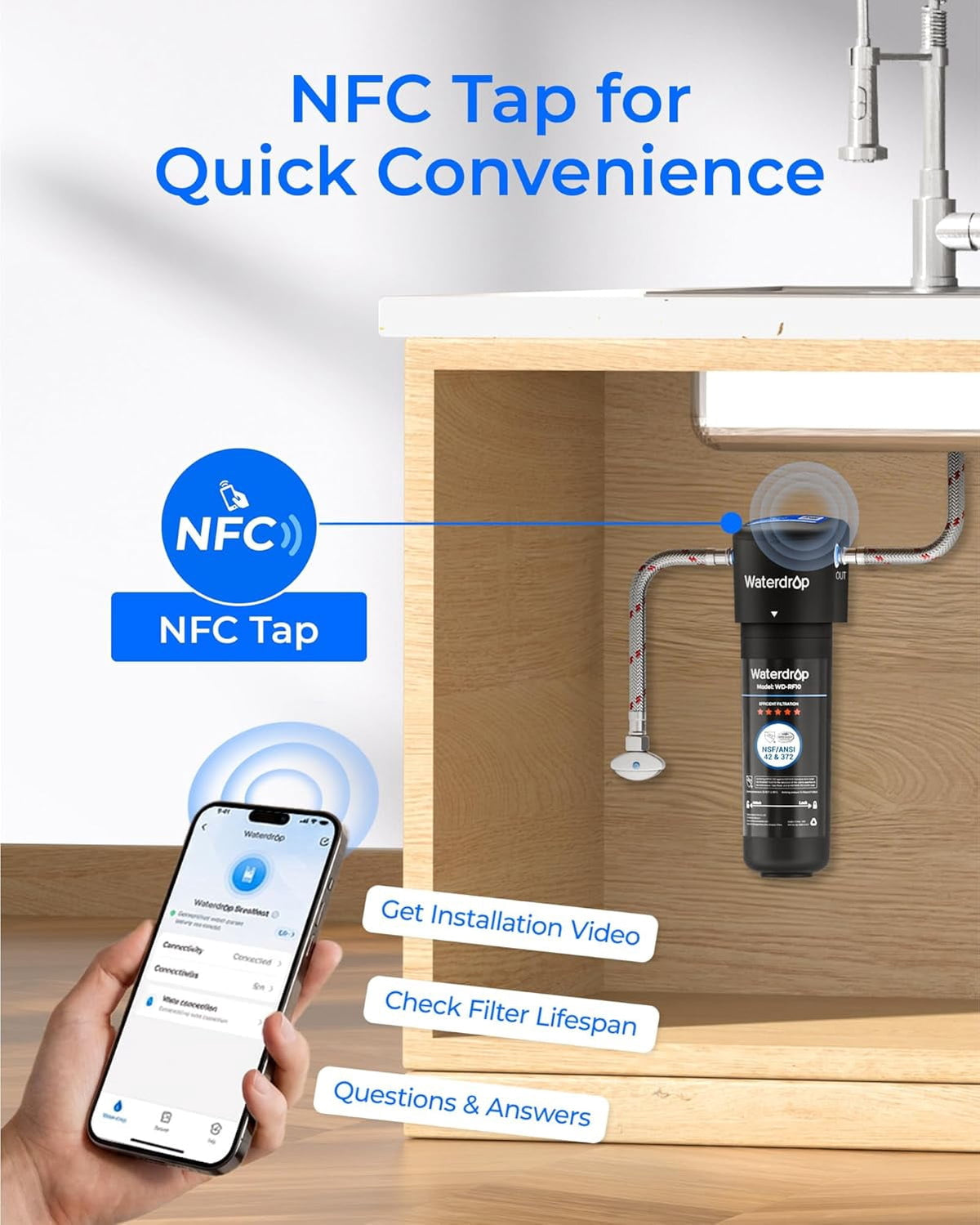 Waterdrop 10UA Under Sink Water Filter System, 8K Gallons High Chlorine Reduction Water Filtration System,Bad Taste & Odor, Under Counter Direct