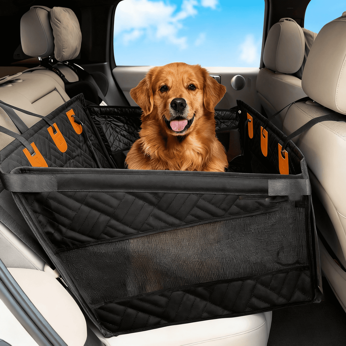Kohree Dog Car Seat for Large Medium Dogs, Back Seat Extender with Hard Bottom, Waterproof Non-Slip Hammock for Pet, with Storage Pocket for