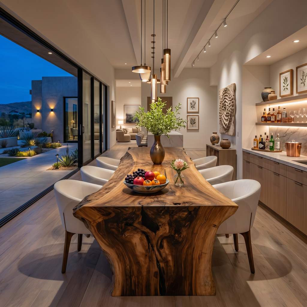 Modern Live Edge Solid Wood Dining Table with Monolithic Base - view 3