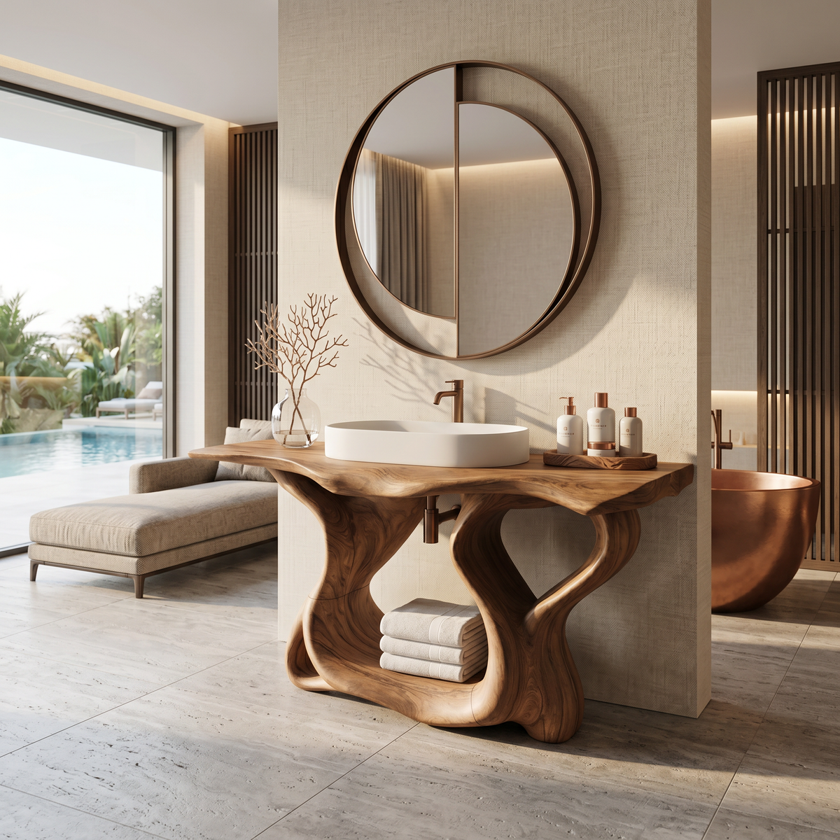 Rustic Solid Wood Bathroom Vanity with Waterproof PU Finish in Brown finish
