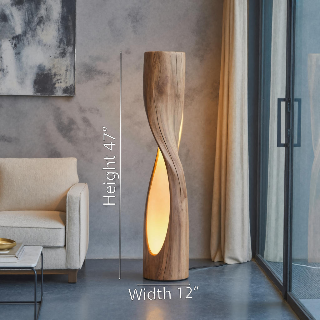 Twisted Solid Wood Floor Lamp with Carved Light Openings - view 6