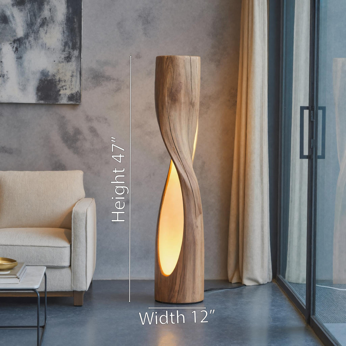 Twisted Solid Wood Floor Lamp with Carved Light Openings - view 6