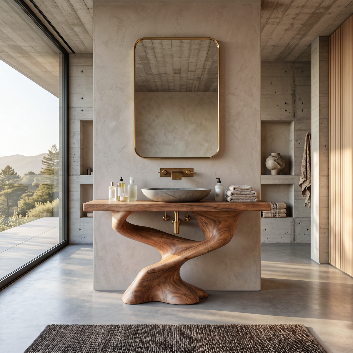 Live Edge Solid Wood Bathroom Vanity for Farmhouse or Modern Baths in Brown finish
