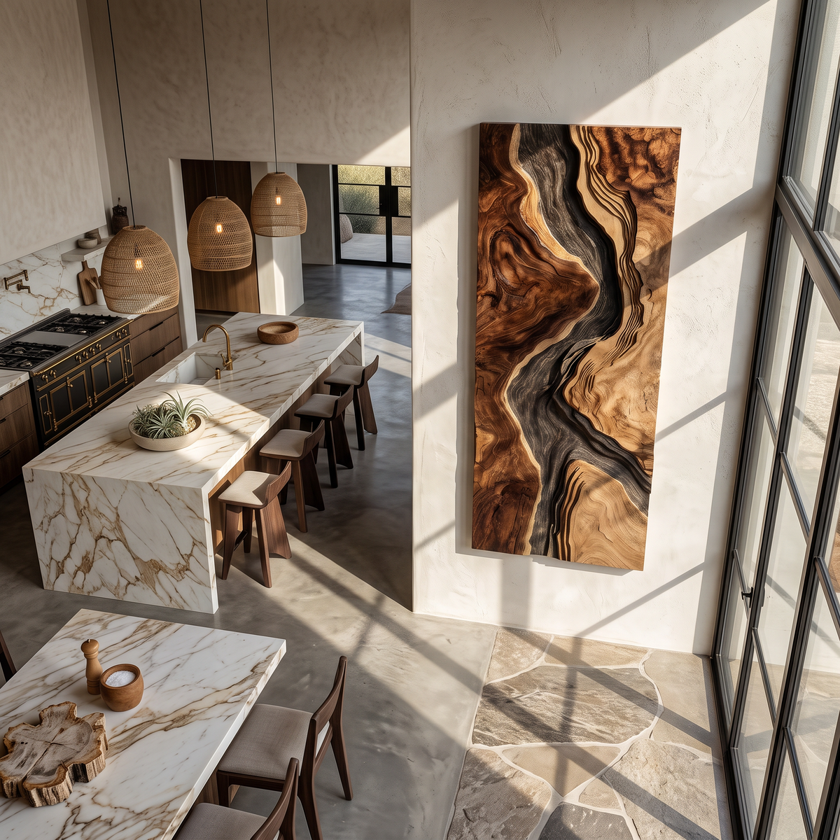 Hand-Carved Solid Hardwood Wave Wall Sculpture for Entryway - view 2