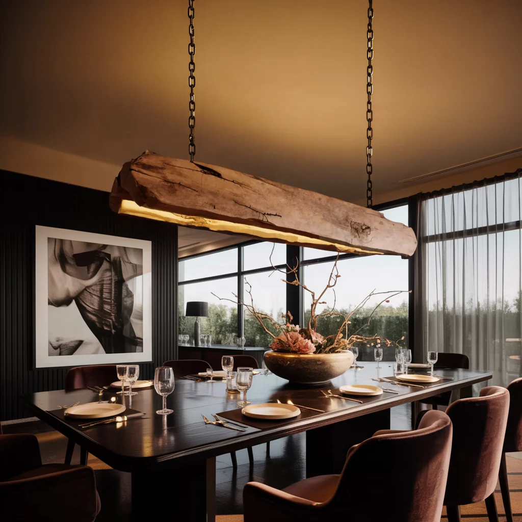 Rustic Solid Wood Log Beam Pendant Light for Kitchen Island in Brown finish