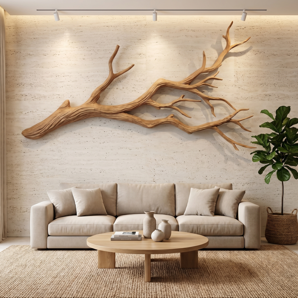 Natural Tree Root Wall Sculpture with Flowing Organic Form in Oak finish