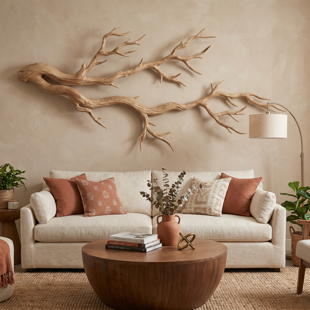Twisted Tree Root Solid Wood Wall Sculpture, Organic Modern in Oak finish