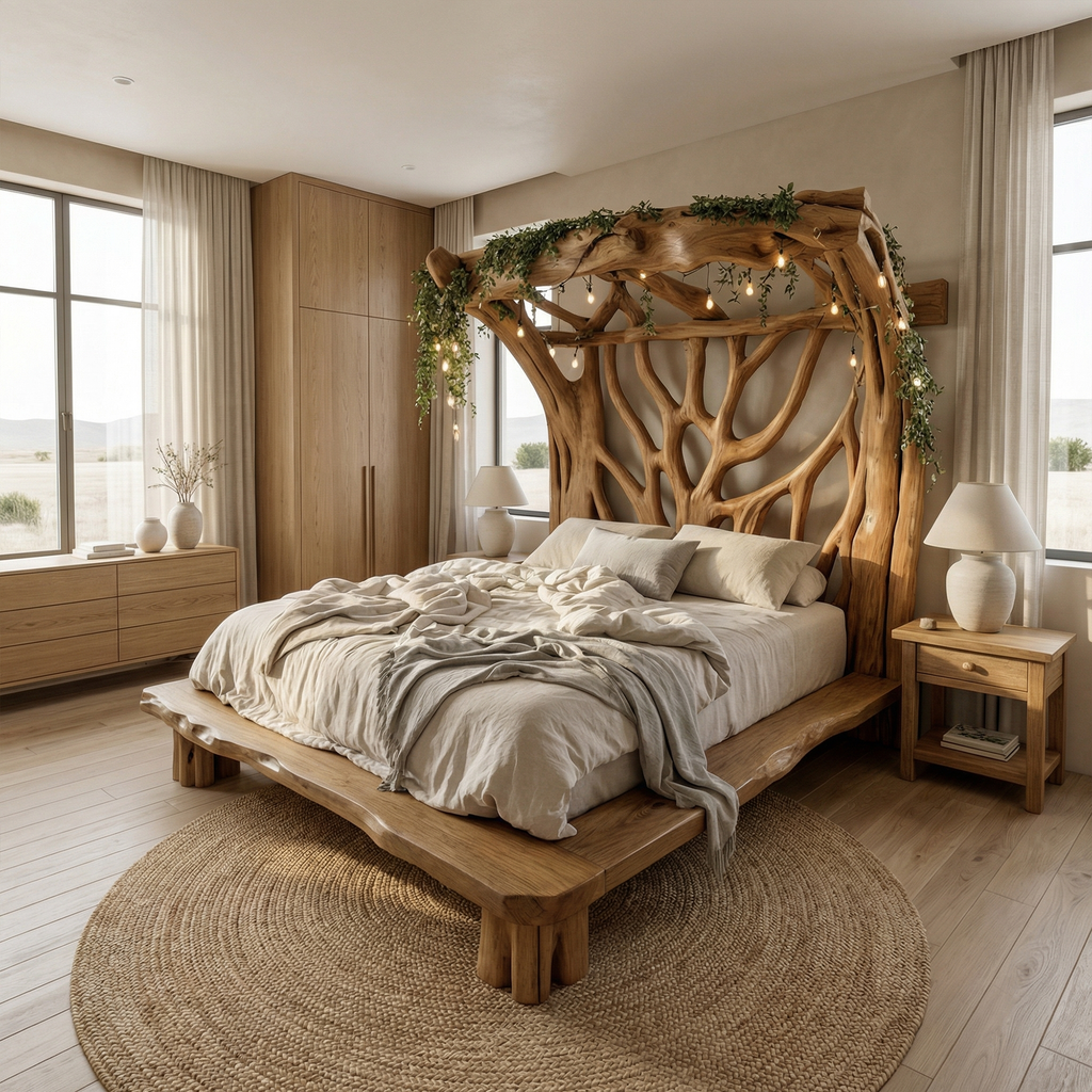 Rustic Solid Wood Tree Bed Frame with Organic Curves - view 6