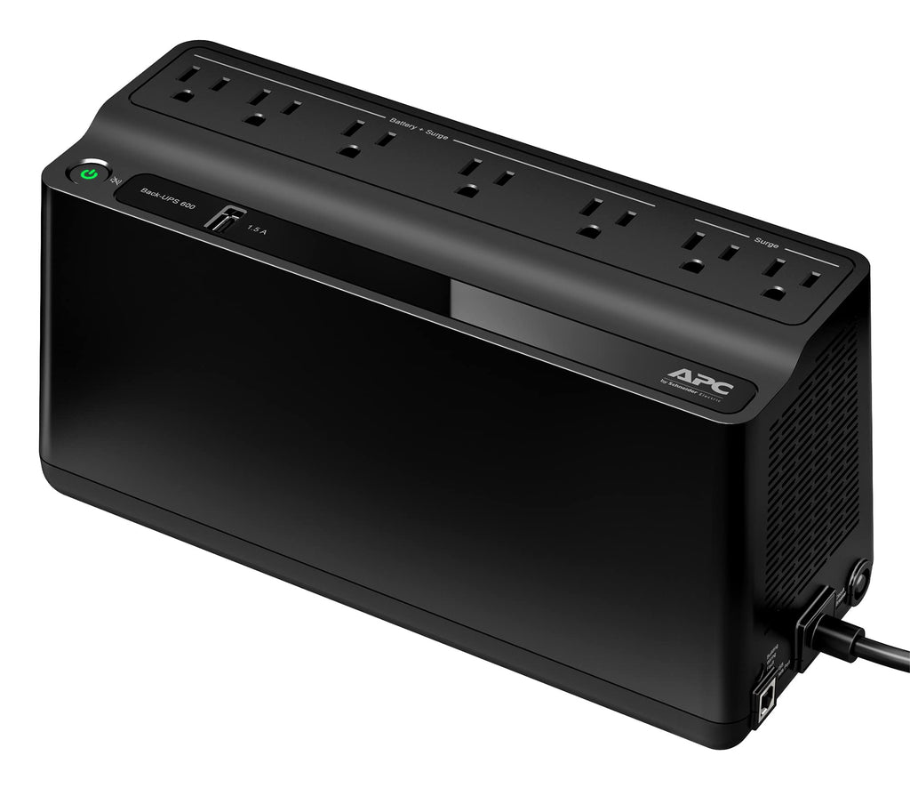 APC BE600M1 UPS Battery Backup & Surge Protector for Computer, Router, NAS