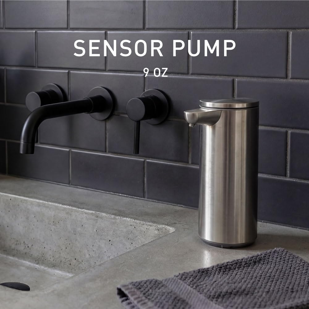simplehuman Liquid Sensor Pump, 9 oz Automatic Soap Dispenser for Kitchen and Bathroom, Touchless Motion Sensor, Variable Dispense, Rechargeable, No