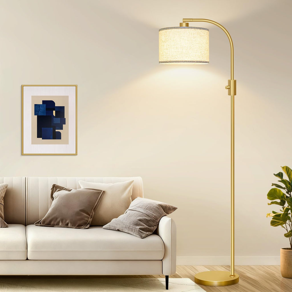 Upgraded Modern Arc Dimmable Tall Standing Floor Lamp with Linen Shade, 1200 Lumens LED Bulb Included, for Living & Reading Room, Bedroom, Office &
