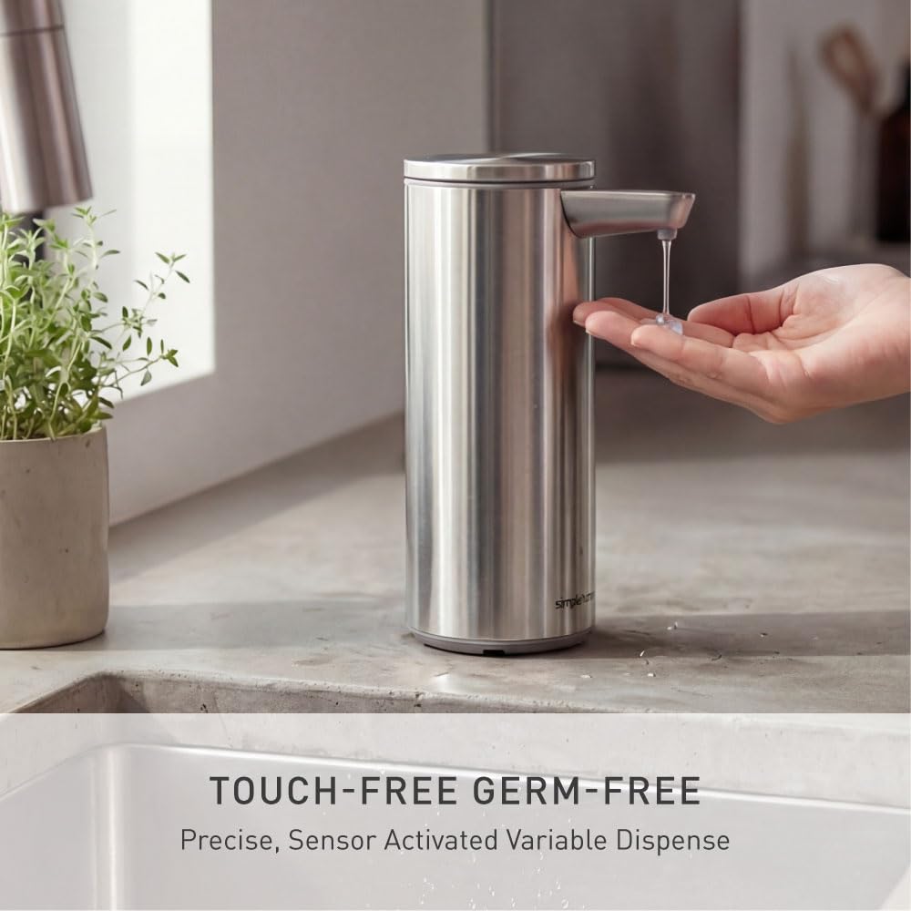 simplehuman Liquid Sensor Pump, 9 oz Automatic Soap Dispenser for Kitchen and Bathroom, Touchless Motion Sensor, Variable Dispense, Rechargeable, No