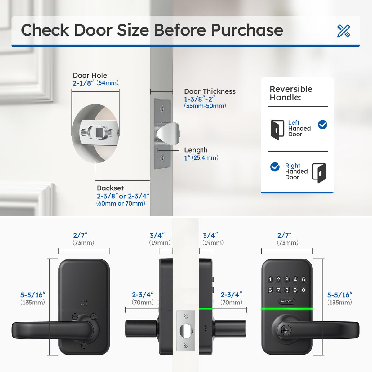 Smart Door Handle Lock with Keypad: Kucacci Keyless Entry Digital Knob for Front Door - Electronic Smart Lock with Keypad - Exterior Code Door Knob