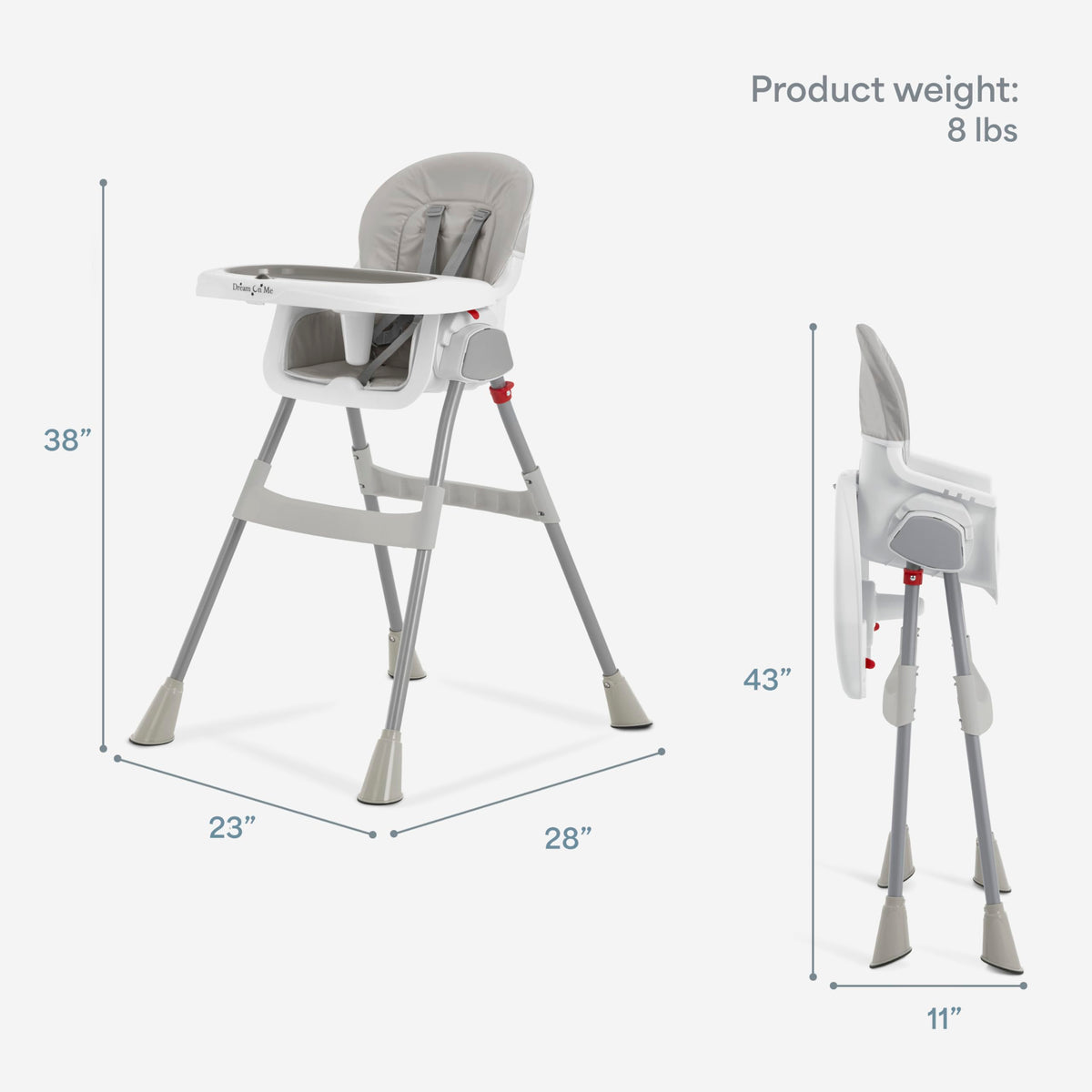 Dream On Me TableTalk 2-in-1 Convertible High Chair, 5-Point Harness, Gray