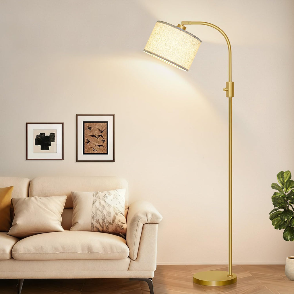 Upgraded Modern Arc Dimmable Tall Standing Floor Lamp with Linen Shade, 1200 Lumens LED Bulb Included, for Living & Reading Room, Bedroom, Office &