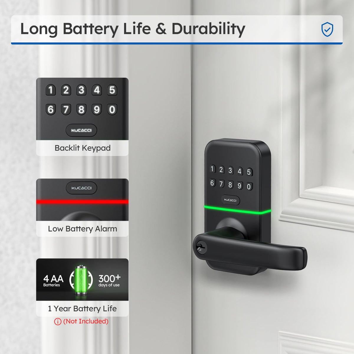 Smart Door Handle Lock with Keypad: Kucacci Keyless Entry Digital Knob for Front Door - Electronic Smart Lock with Keypad - Exterior Code Door Knob