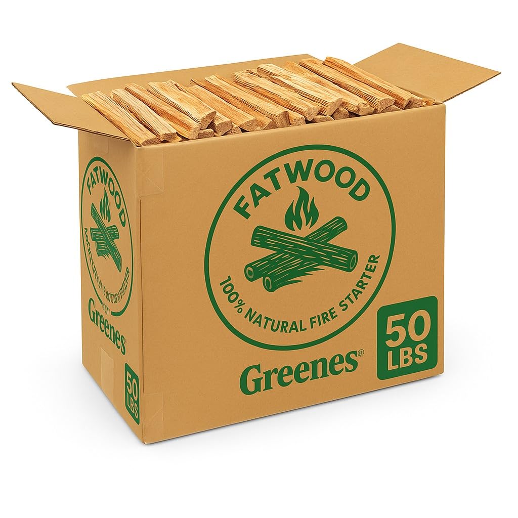 Fatwood Fire Starter – 50 lb Box – 100% Natural Resin Pine Kindling – Chemical-Free All-Weather for Fireplaces, Campfires, Wood Stoves & Grills
