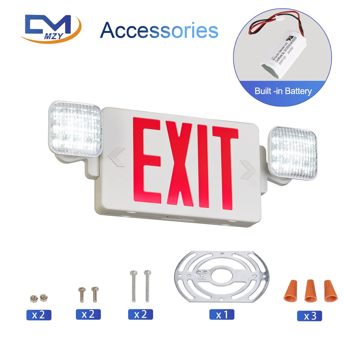 Red LED Exit Sign Emergency Light Combo, UL Listed Battery Backup