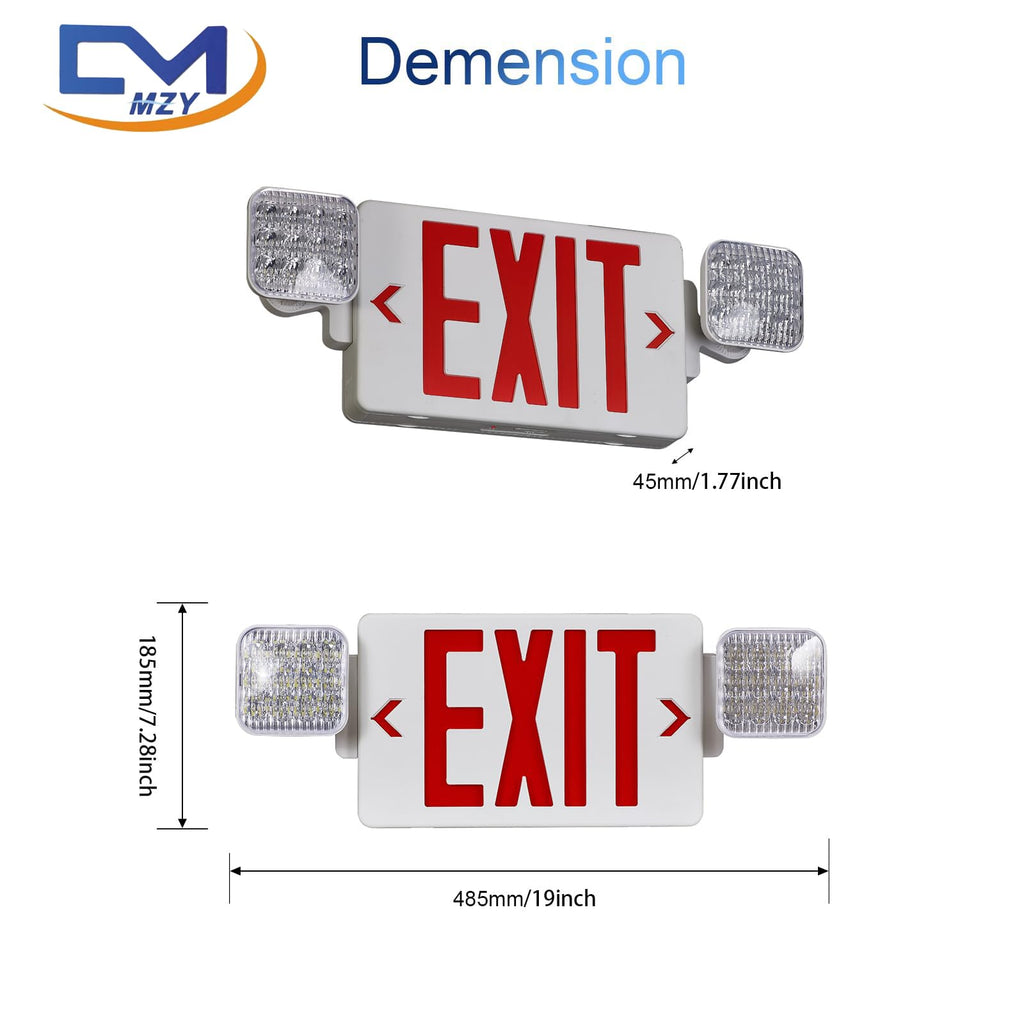 Red LED Exit Sign Emergency Light Combo, UL Listed Battery Backup