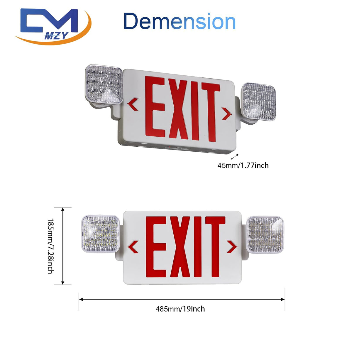 Red LED Exit Sign Emergency Light Combo, UL Listed Battery Backup