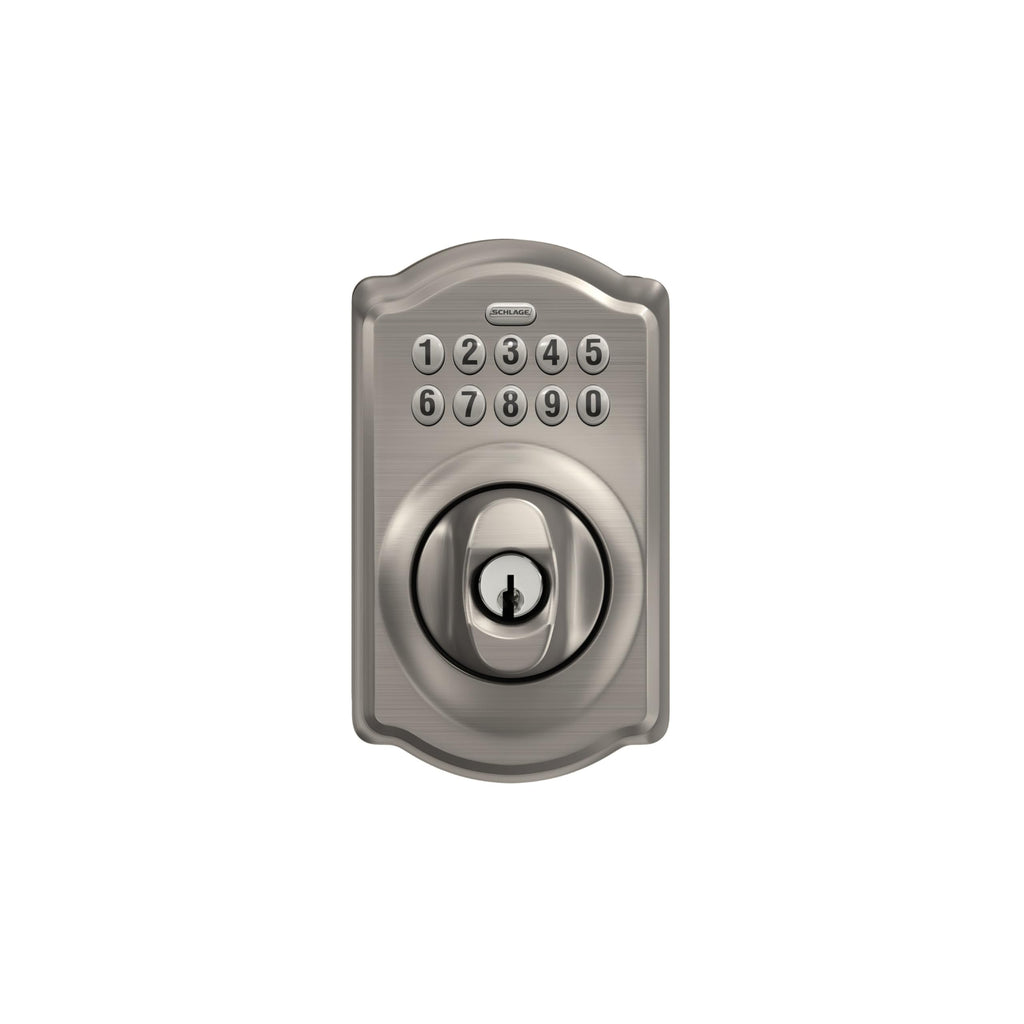 Schlage Electronic Keypad Deadbolt Lock, Camelot Trim, Satin Nickel