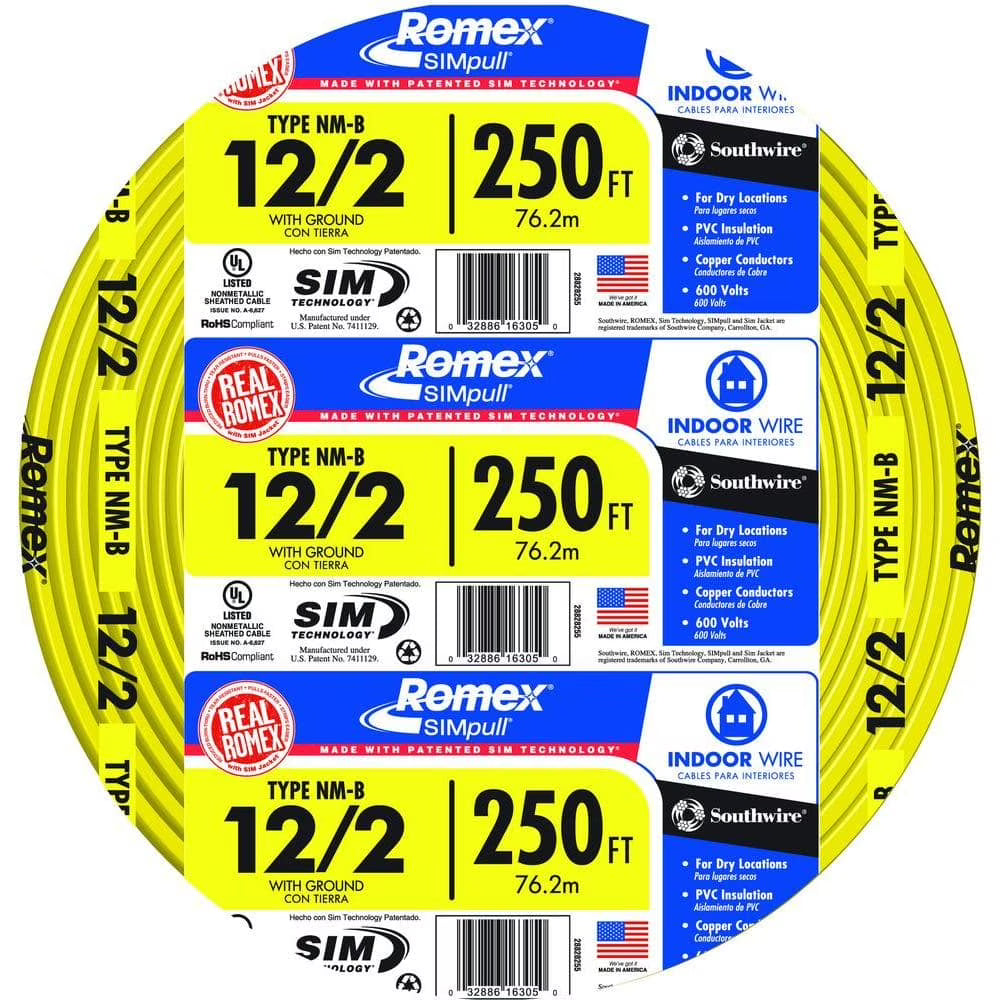 250 ft 12/2 Solid Romex SIMpull CU NM-B W/G Wire – Sabatini Shoes
