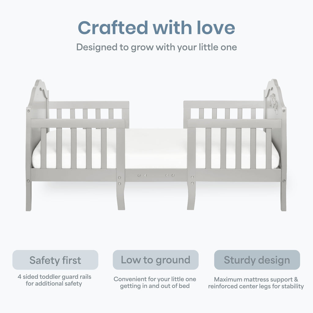 Dream On Me Rose 3-in-1 Convertible Toddler Bed, Greenguard Gold and JPMA Certified, Platinum