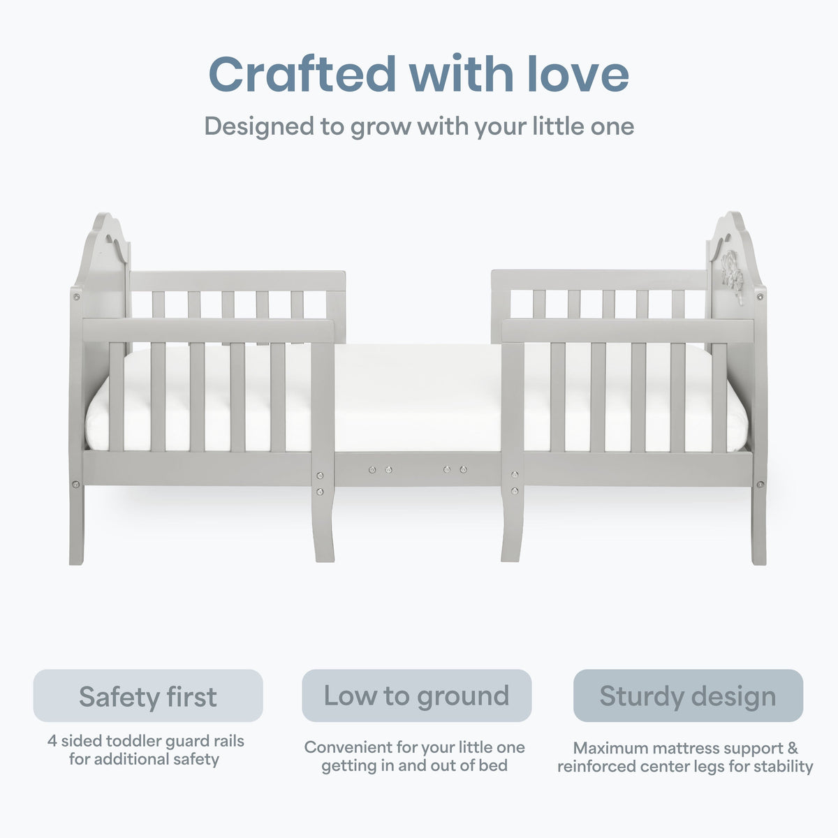 Dream On Me Rose 3-in-1 Convertible Toddler Bed, Greenguard Gold and JPMA Certified, Platinum